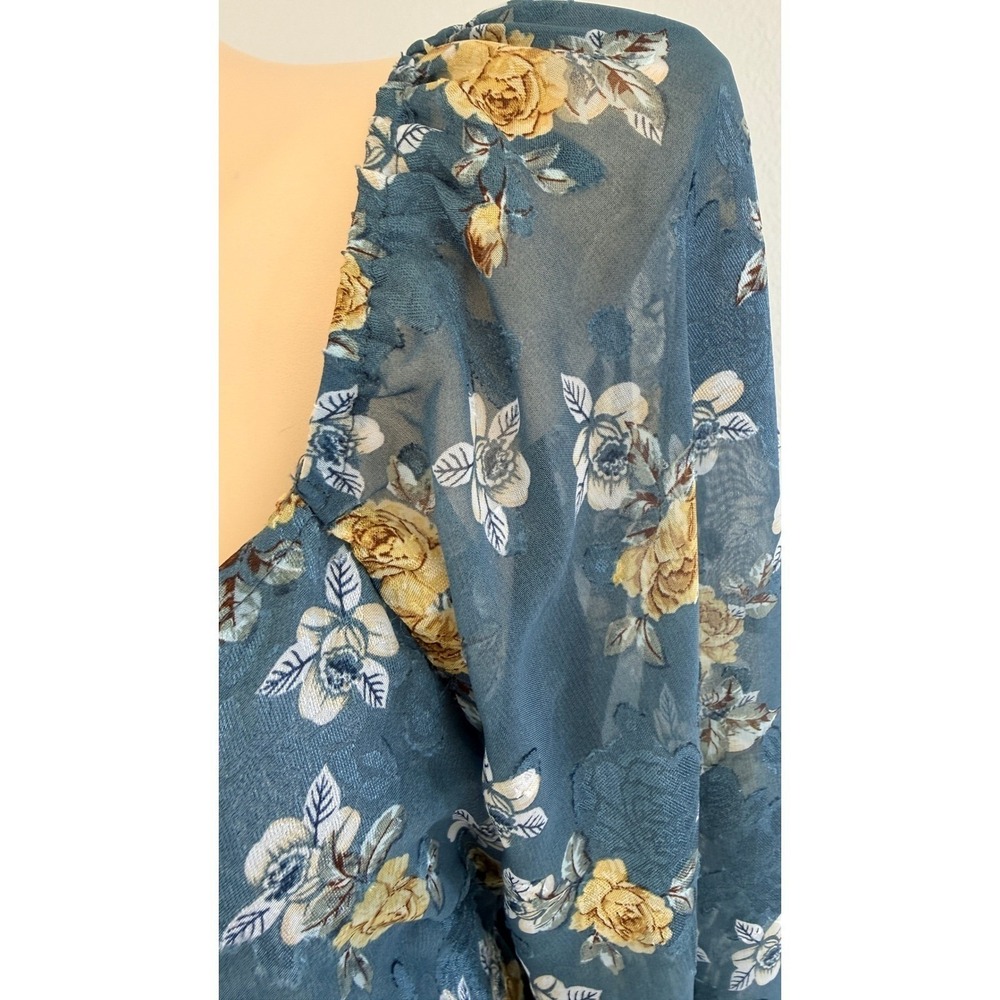 Baltic Born Lombard Tiered Dress Blue Gold Floral Cottagecore Boho Mini Medium - Picture 14 of 15
